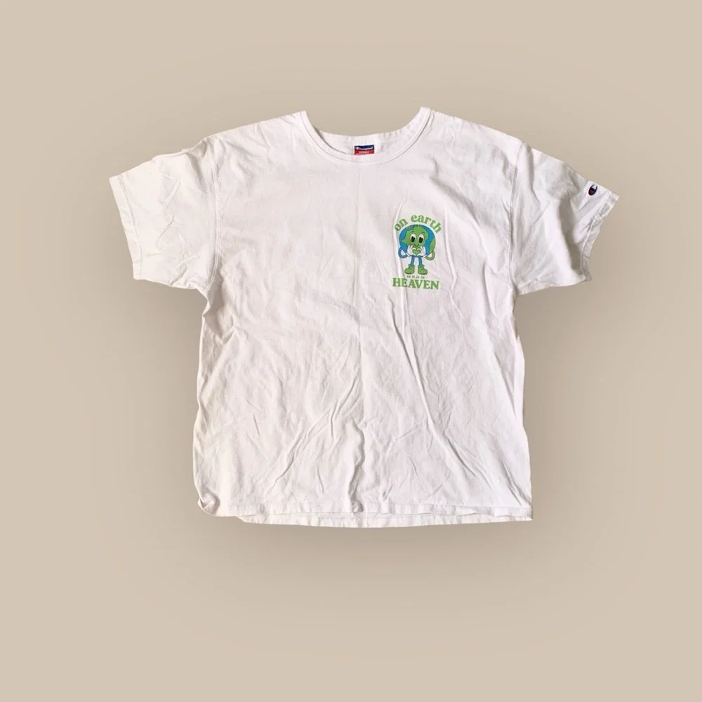 Champion White Short Sleeve Graphic Tee with Green Earth Print - Picture 1 of 6